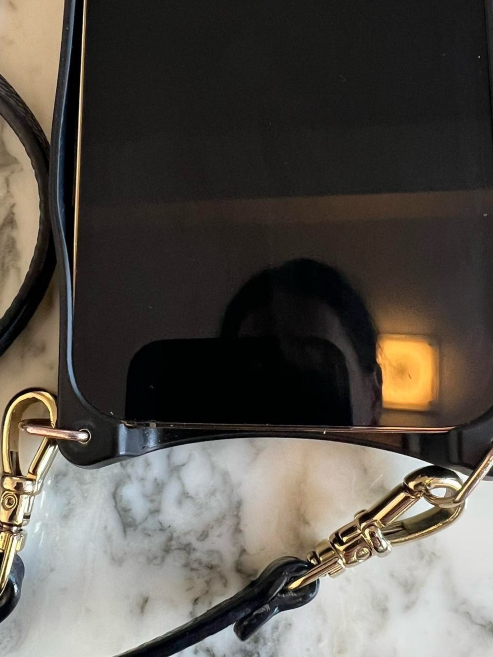 Bandolier Black Leather Crossbody Phone Case with Strap - Picture 3 of 7